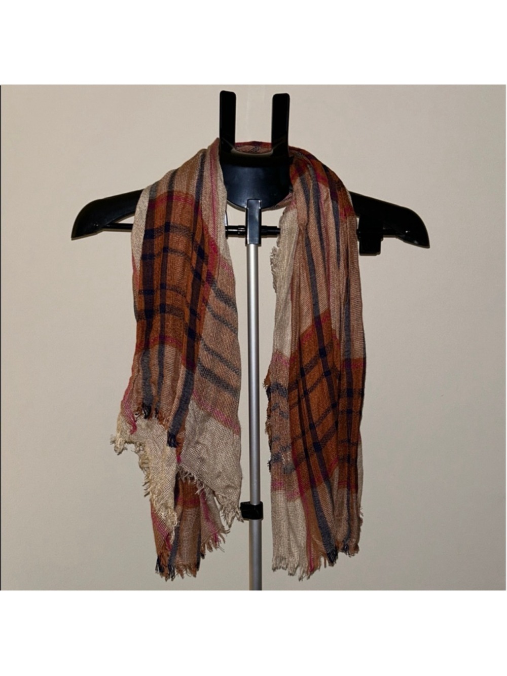 Cozy Plaid Scarf with Fringe